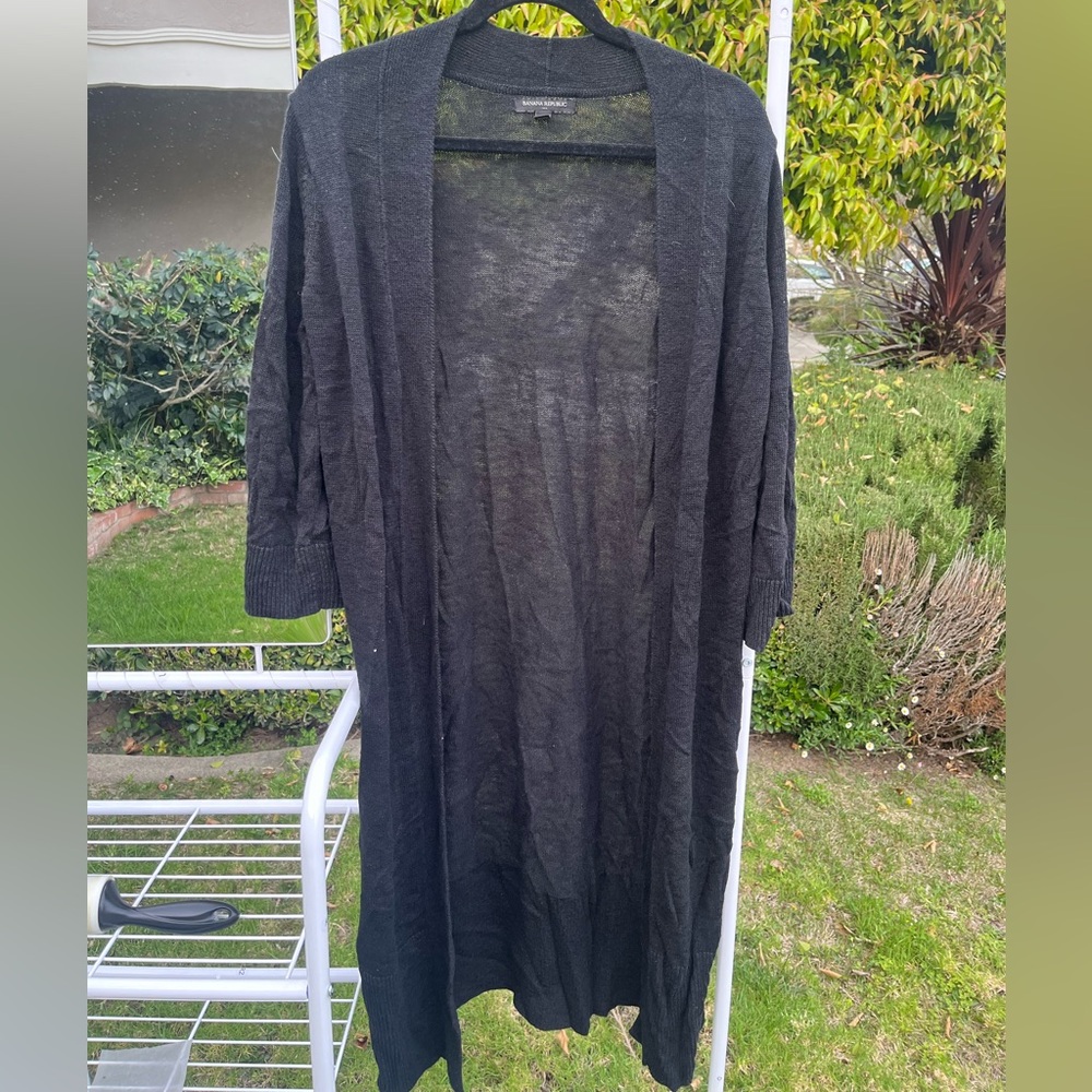 Long Black Open Front Cardigan